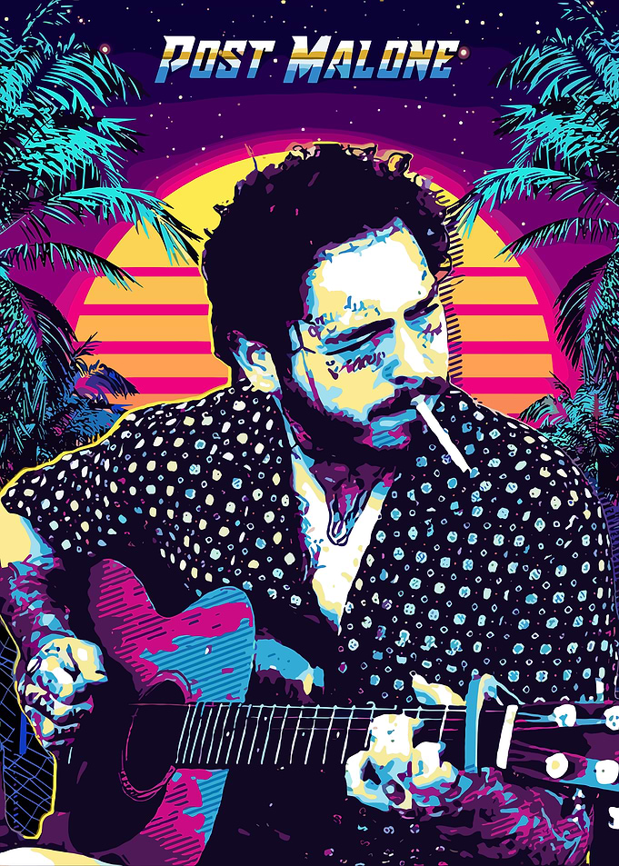 Post Malone Retro Guitar Art
