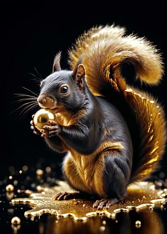 Golden Squirrel with Golden Nut
