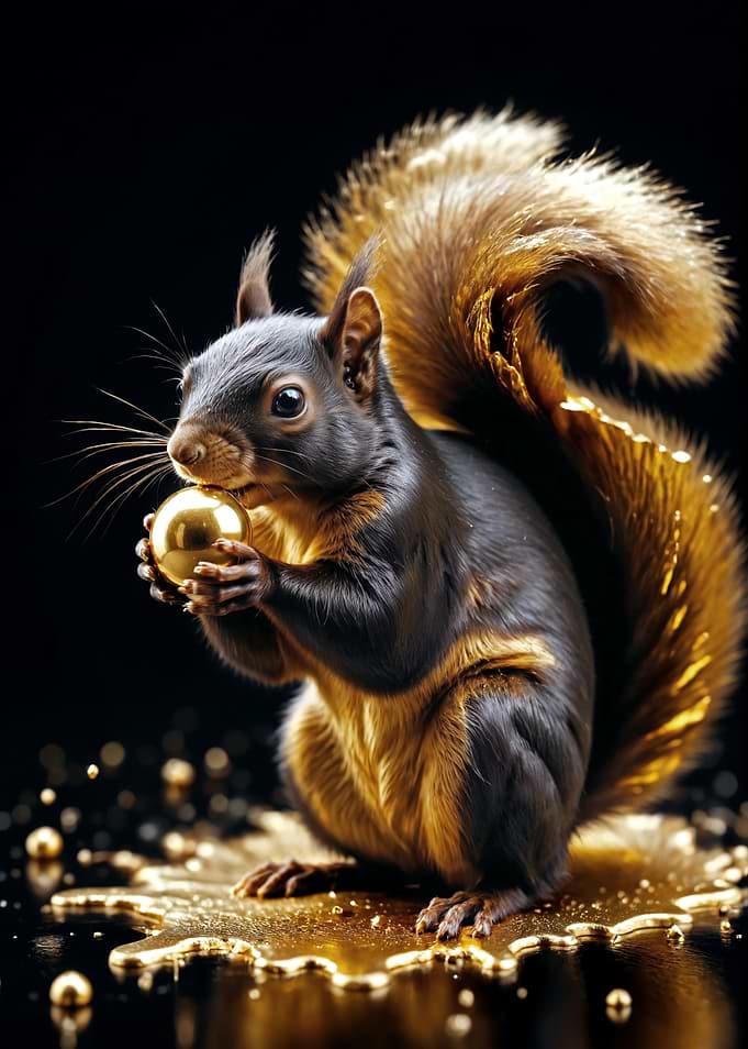 Golden Squirrel with Golden Nut