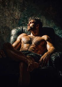 Gay Man in Armchair, Oil Painting Style