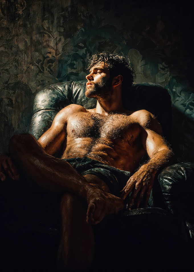 Gay Man in Armchair, Oil Painting Style