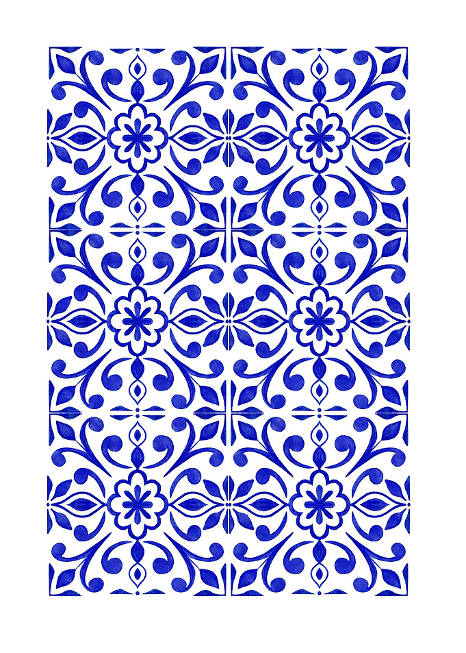 Blue and White Floral Tile Pattern