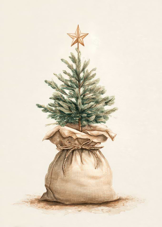 Watercolor Christmas Tree in a Sack