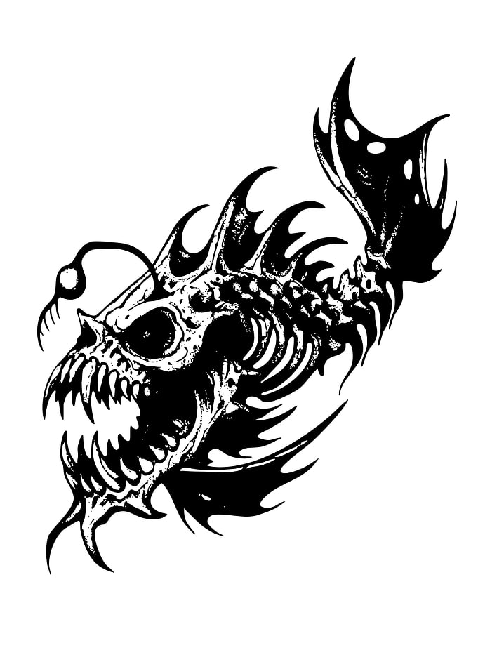 Skeletal Anglerfish Black and White Illustration
