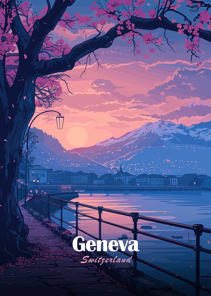 Geneva, Switzerland at Sunset