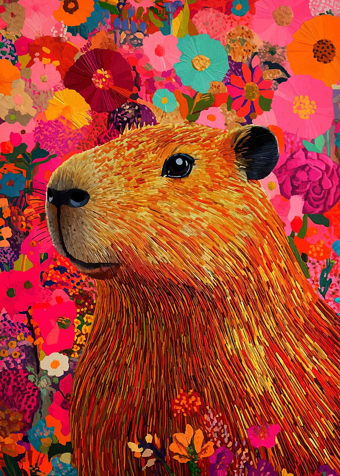 Capybara in Floral Splendor