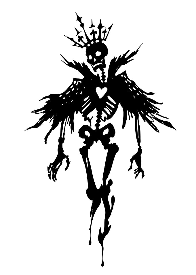 Crowned Skeleton Black and White Art