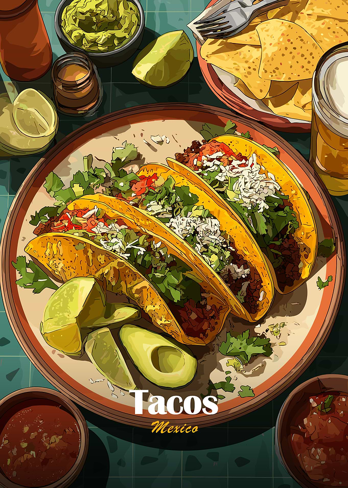 Tacos Mexico Food Illustration