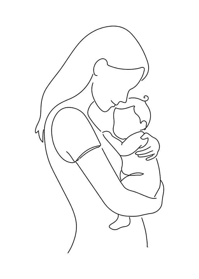 Mother and Child Line Art