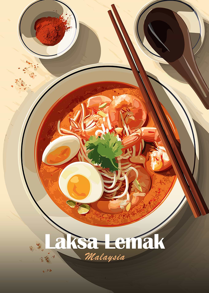 Laksa Lemak Malaysian Cuisine Illustration