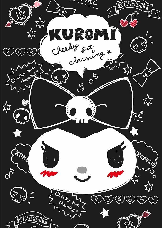 Kuromi Character Black and White Art