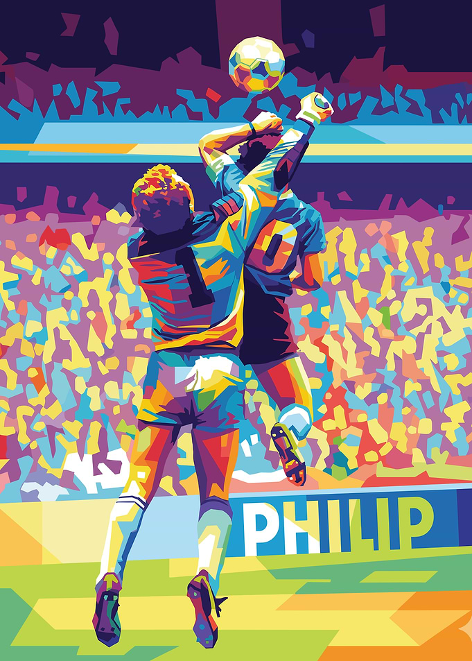Diego Maradona Soccer Players in Action, Colorful Art