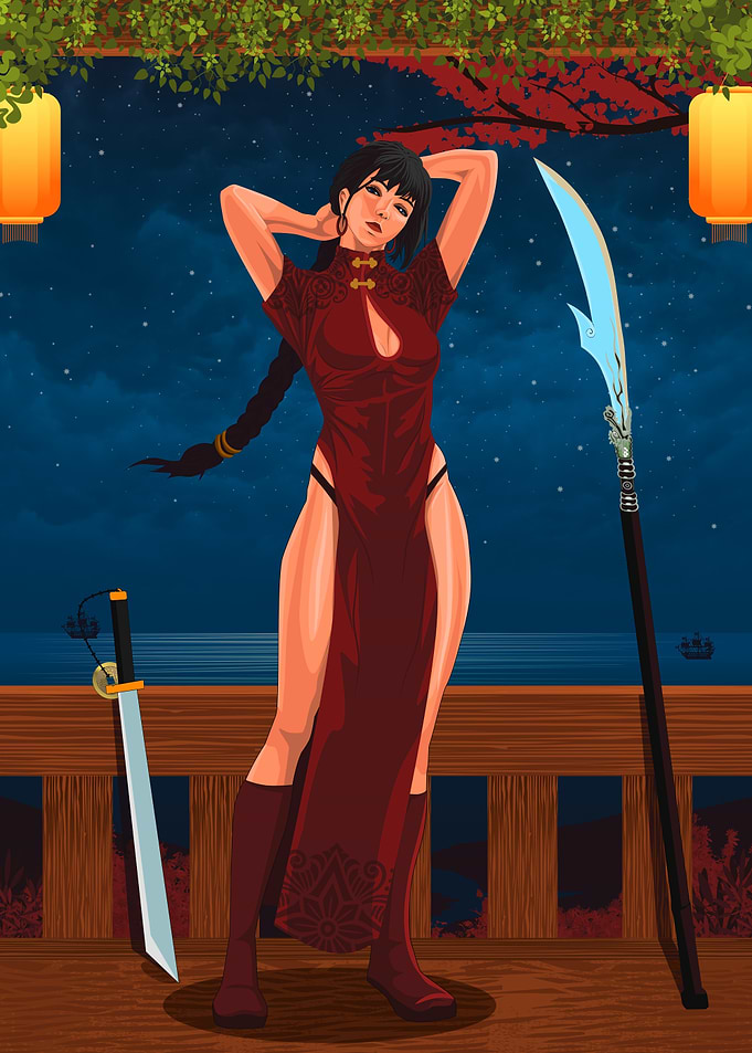 Asian Warrior Woman with Weapons
