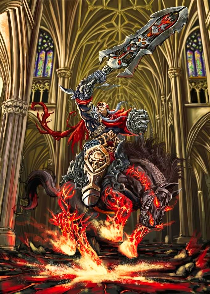 Warrior on Fiery Horse with Sword
