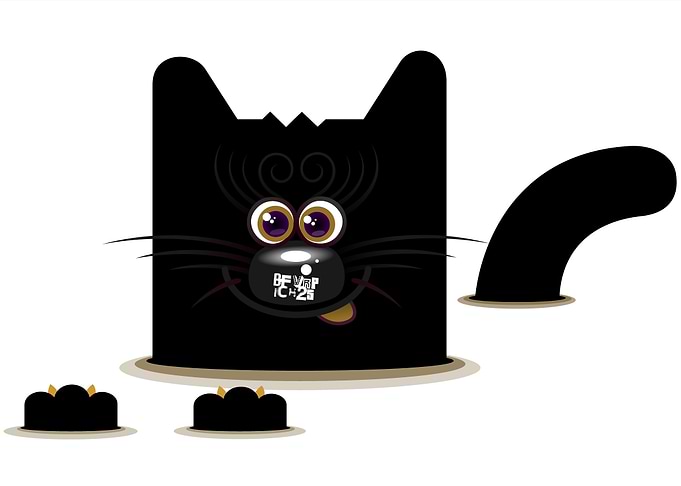 Cartoon Black Cat with Funny Face