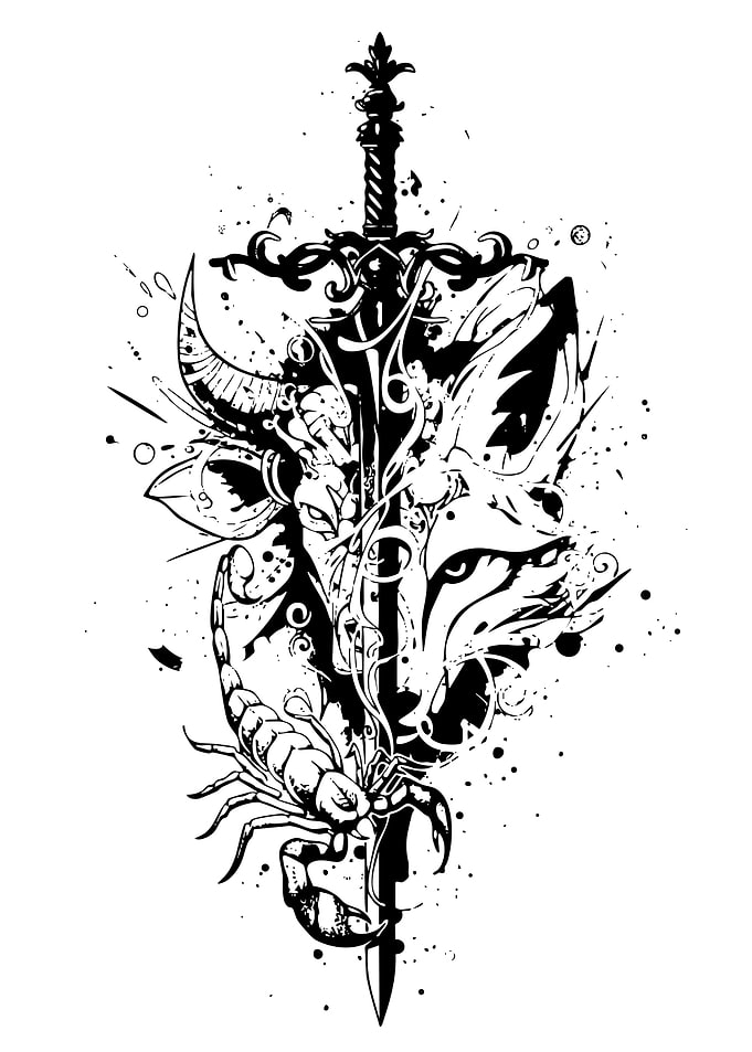 Sword, Scorpion, and Animal Fusion Art
