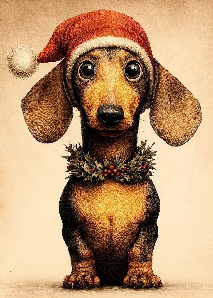 Christmas Dachshund with Santa Hat