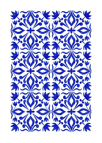 Blue Floral Pattern on White Background