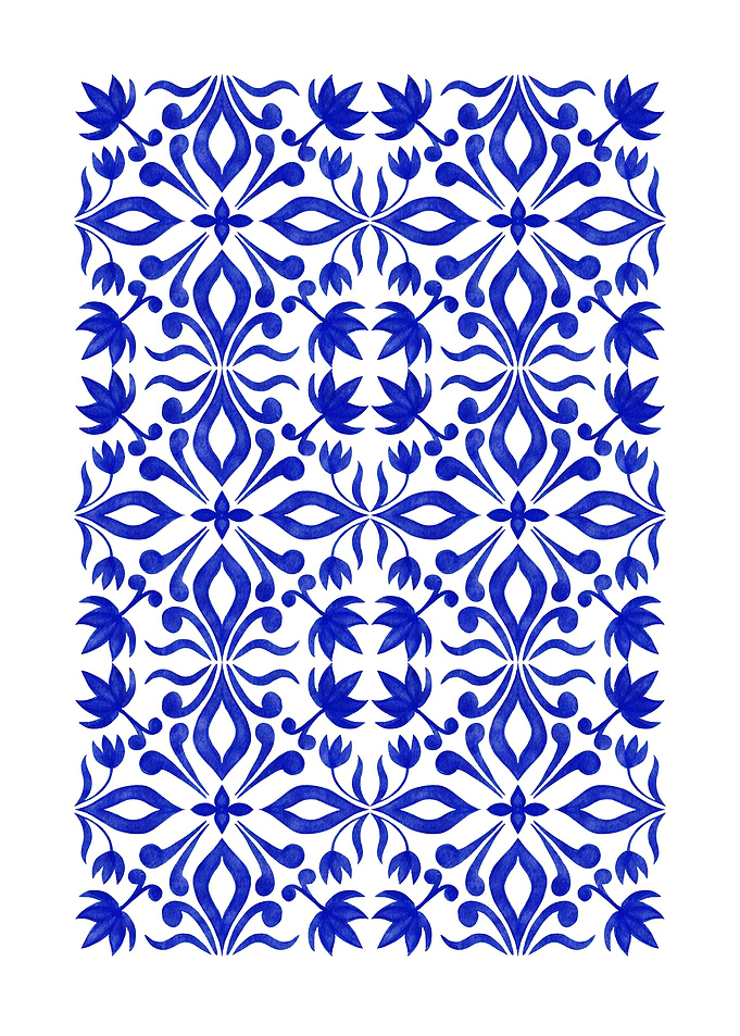 Blue Floral Pattern on White Background