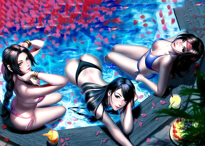 Anime Girls Relaxing by the Pool