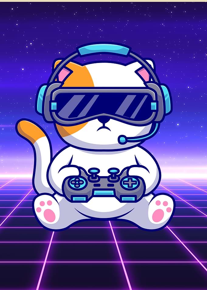 Cartoon Cat Gamer in VR