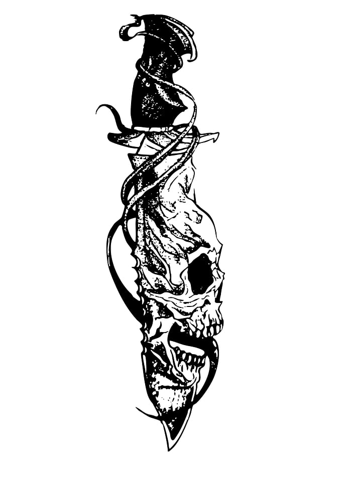 Skull Dagger Black and White Art