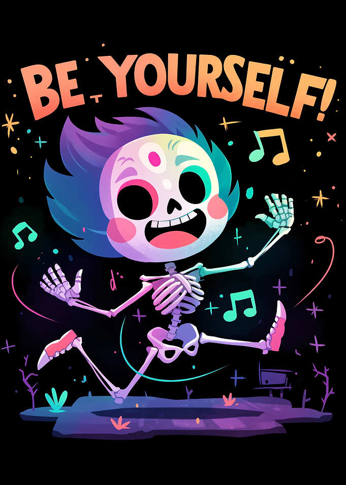 Be Yourself! Cartoon Skeleton Illustration