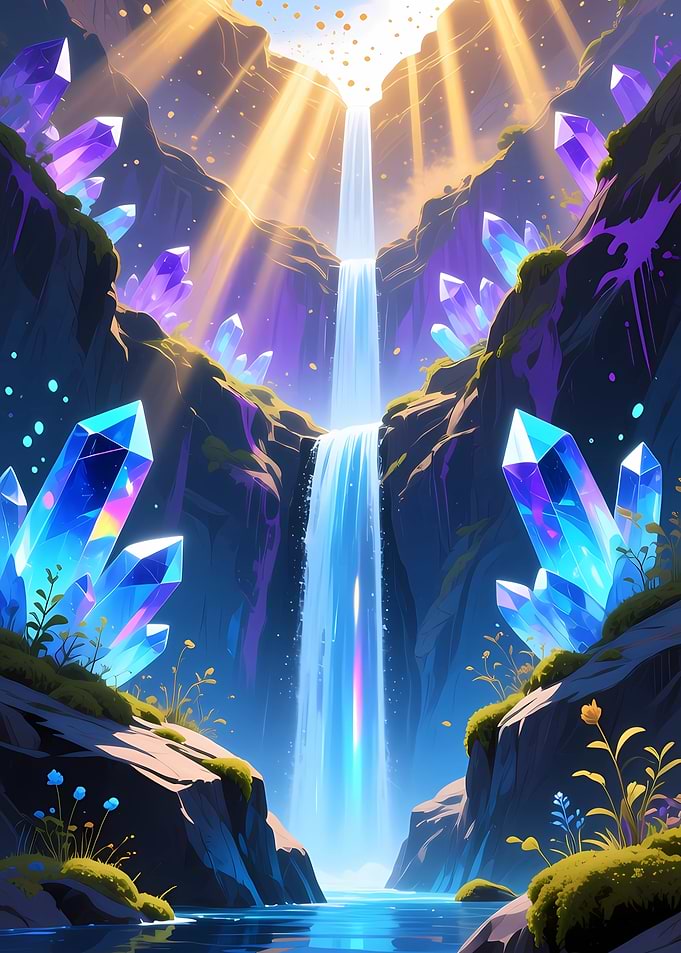 Crystal Waterfall Fantasy Landscape