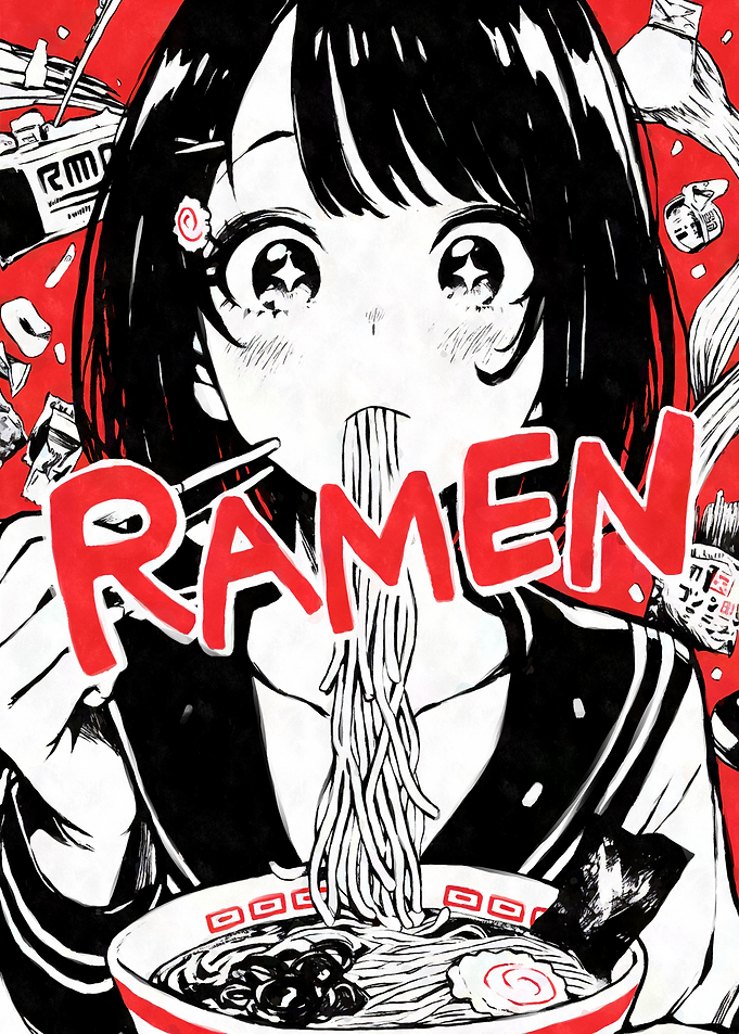 Anime School Girl Eating Ramen