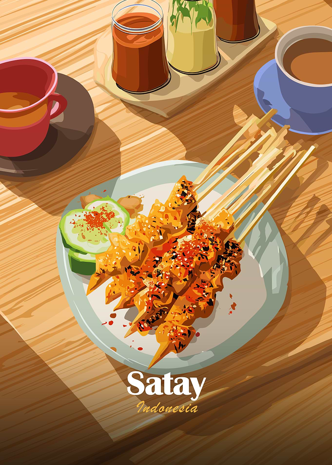 Satay Indonesia Food Illustration