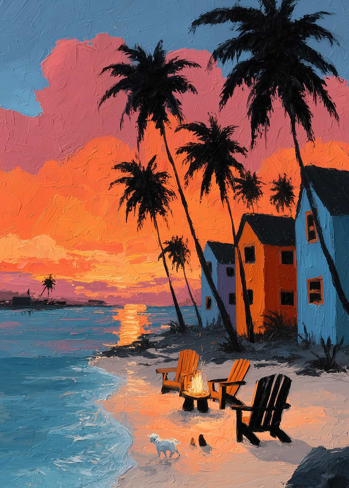Beach Sunset with Palm Trees Painting