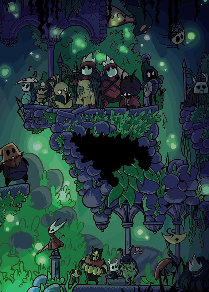 Hollow Knight characters gathering illustration