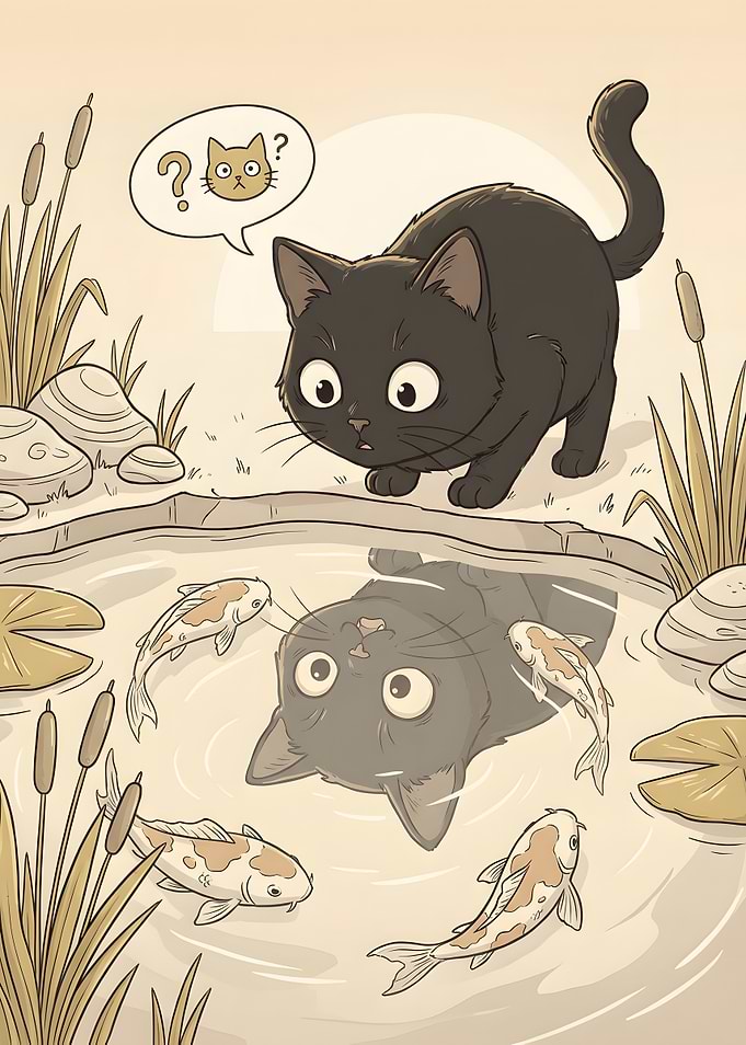 Curious Cat and Koi Pond
