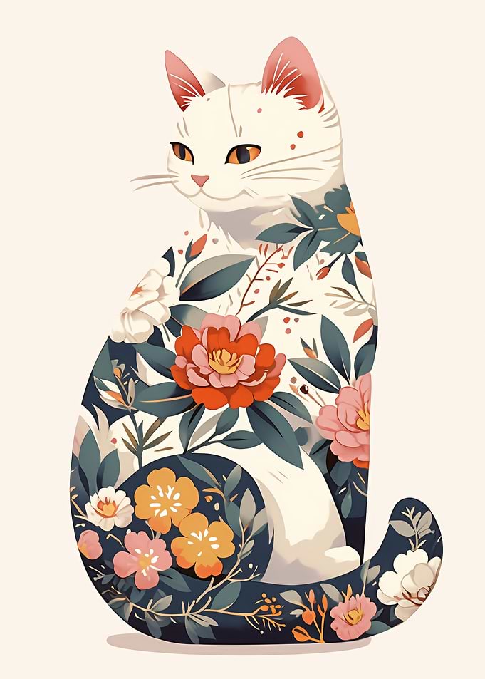 Floral Cat Illustration