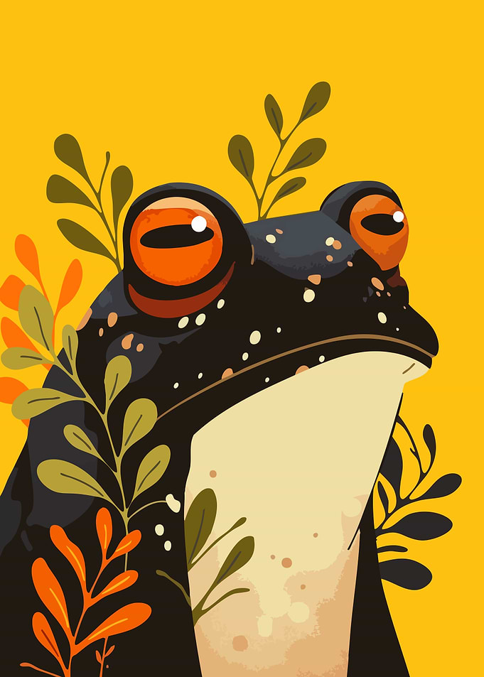Cute Tropical Frog Minimalist Art Illustration