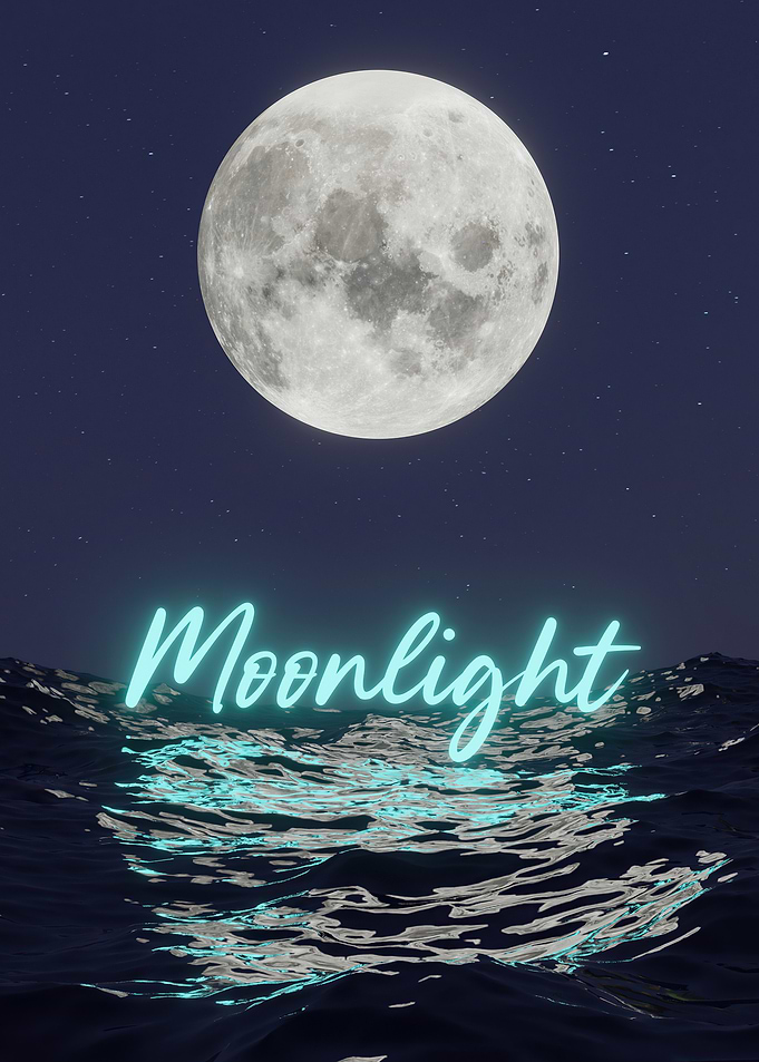 Moonlight over the ocean at night