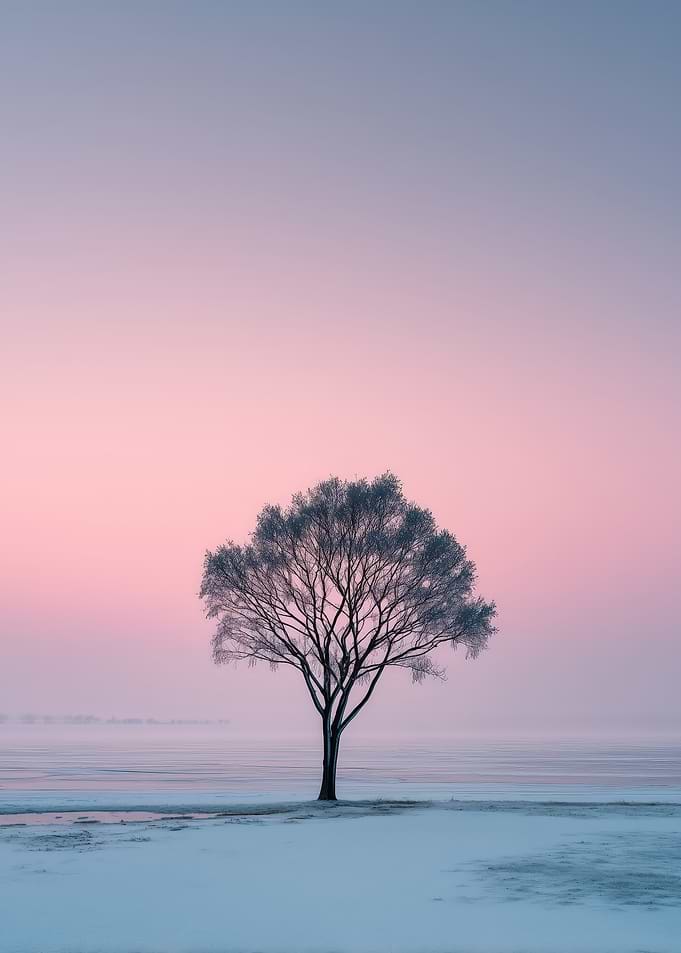 Solitary Tree in Winter Landscape