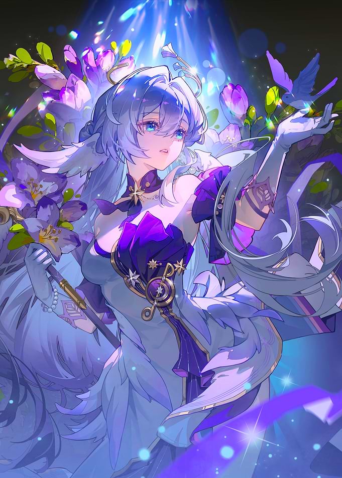 Girl with Flowers and Bird