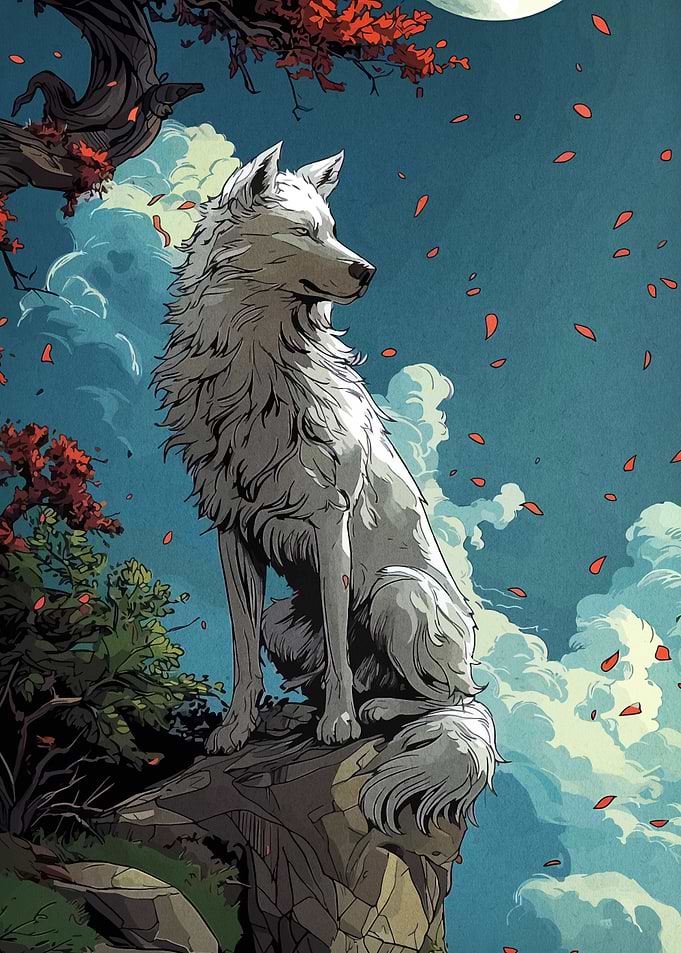 White Wolf on Cliff Edge