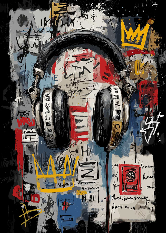 Headphones with Graffiti Art Background