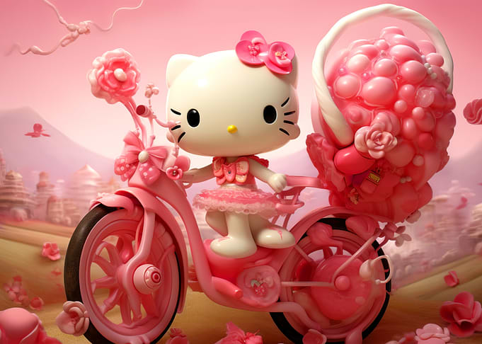 Hello Kitty on Pink Bicycle