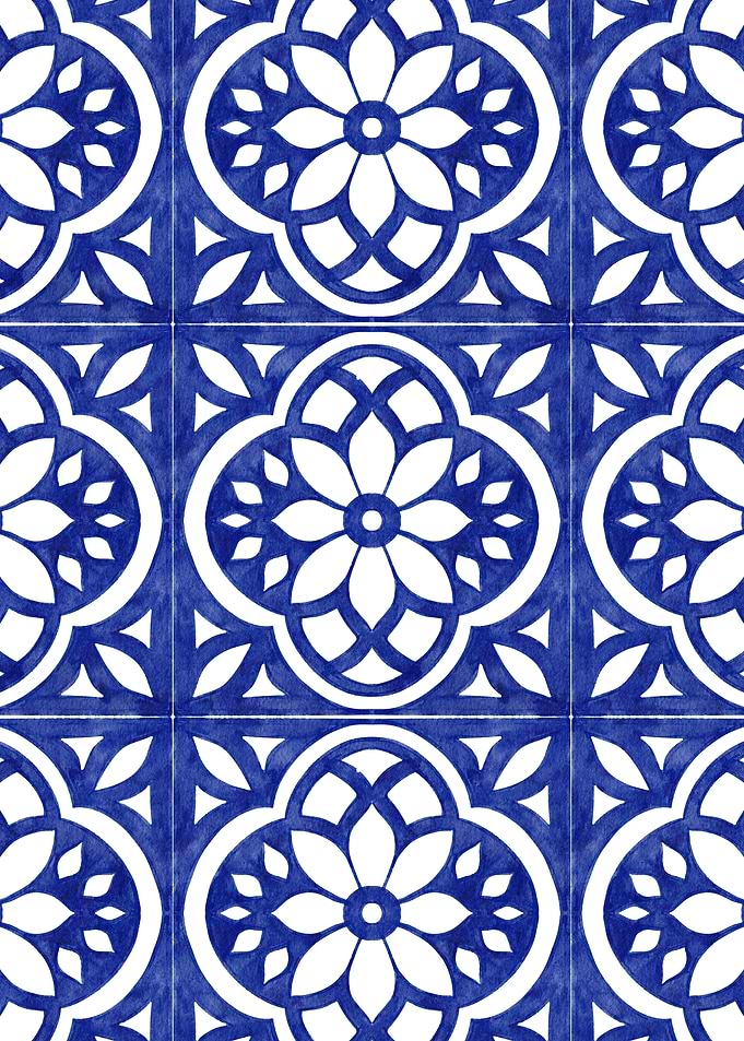 Blue and White Floral Tile Pattern