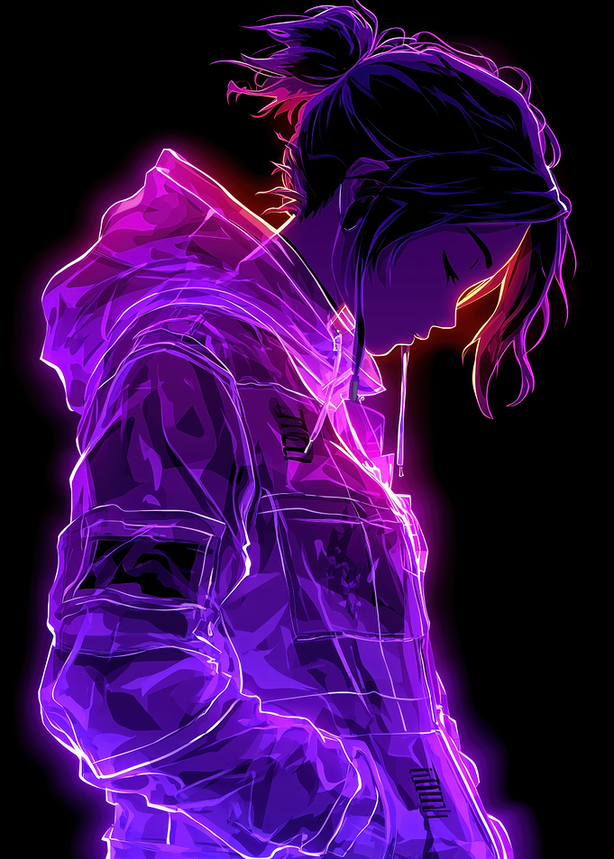 Neon Girl in Hoodie