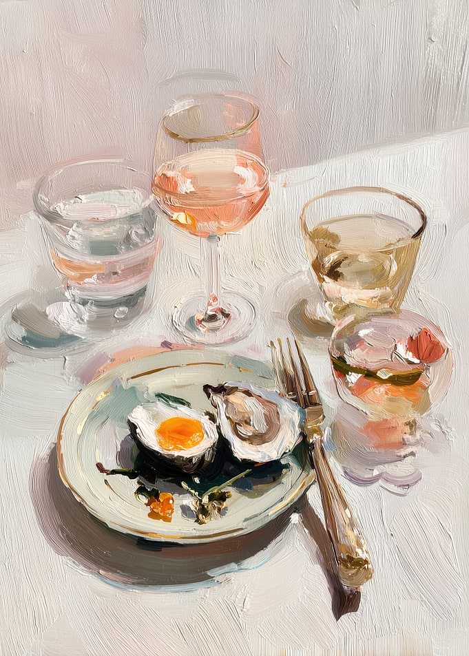 Oysters and Wine Still Life Painting