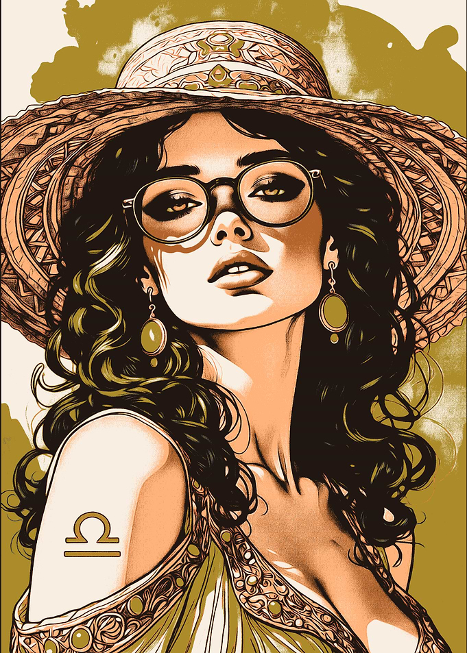 Libra Woman with Hat and Glasses