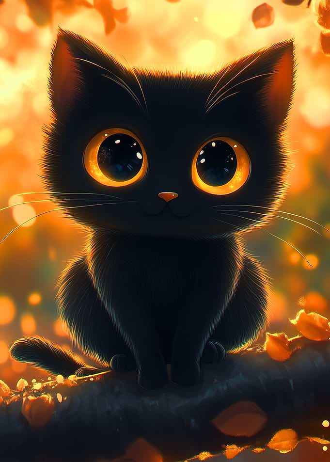 Cute Black Cat with Big Eyes