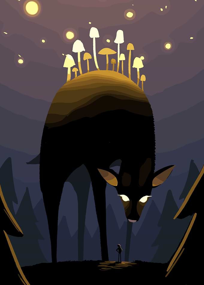 Mystical Deer with Mushrooms Digital Art