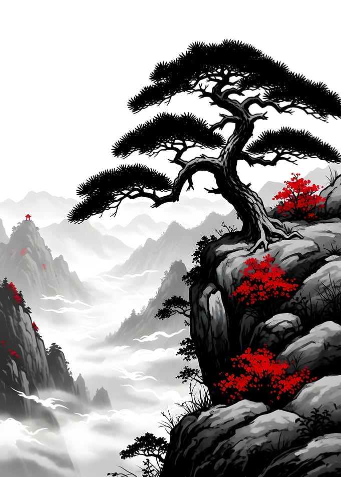Mountain Landscape with Pine Tree