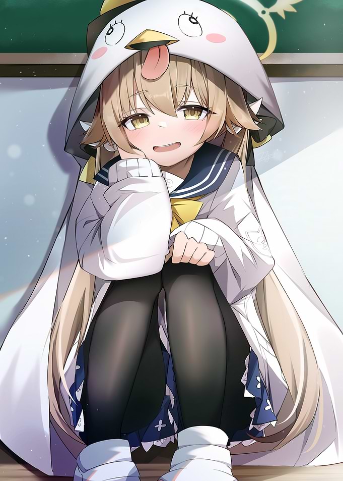 Anime Girl in Penguin Hoodie