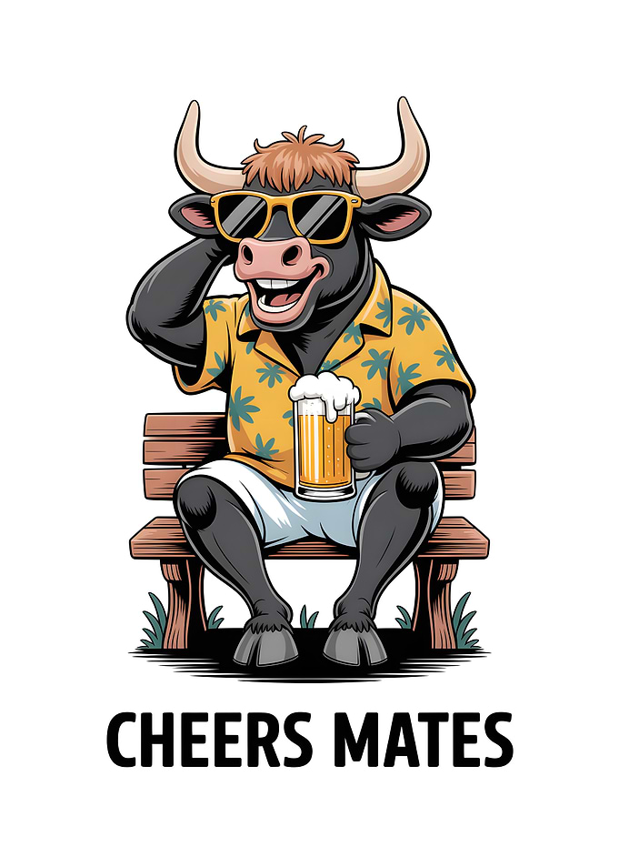 Bull - Cheers Mates Beer Cartoon